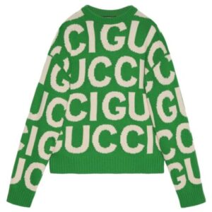 Gucci Women's Wool Jumper With Gucci Intarsia Green