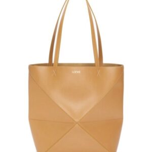 Loewe Puzzle Fold Tote In Shiny Calfskin Apricot