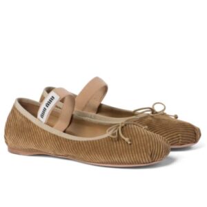 Miumiu Women's Corduroy Ballerinas Dark Coffee