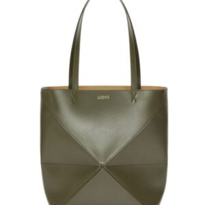 Loewe Puzzle Fold Tote In Shiny Calfskin Green