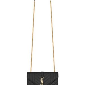Saint Laurent Envelope Small Bag In Mix Quilted Grain De Poudre Embossed Leather Black