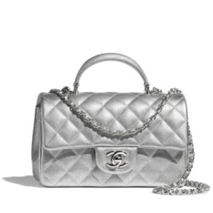 Chanel Mini Flap Bag With Top Handle Silver Gray