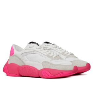 Valentino Garavani Bubbleback Mesh And Suede Sneaker Peachblow