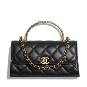 Chanel Flap Phone Holder With Chain AP2946 Black