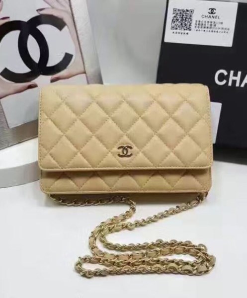 Chanel Classic Quilted WOC Wallet on Chain A33814 Apricot - Image 4