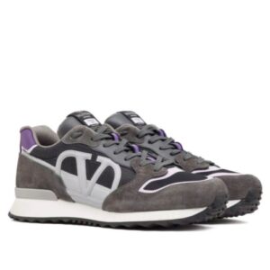 Valentino Men's Vlogo Pace Low-Top Sneaker In Split Leather, Fabric And Calf Leather Gray