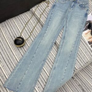 Chanel Women's Denim Flared Trousers Dark Blue
