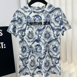 Christian Dior Women's Toile de Jouy Soleil Pattern T-shirt Blue