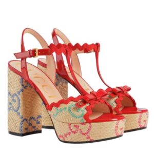 Gucci Women's Natural GG Platform Sandal Red