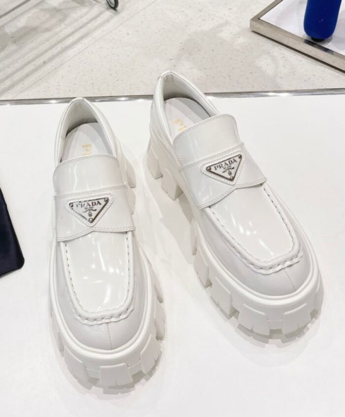Prada Women's Monolith Brushed Leather Pointed Loafers White - Image 2