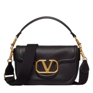 Valentino Garavani Alltime Grainy Calfskin Shoulder Bag Black