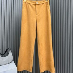 Chanel Women's Elk Leather Wide Leg Trousers Coffee