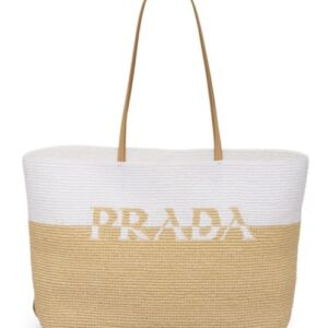 Prada Raffia And Leather Tote Bag 1BG442 Apricot