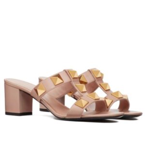 Valentino Women's Roman Stud Calfskin Slide Sandal 60 MM Apricot