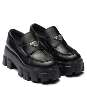 Prada Women's Brushed Leather Monolith Loafers Black