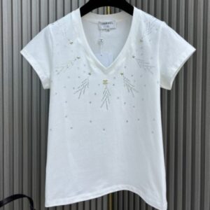 Chanel Women's Rhinestone Embellished T-shirt White