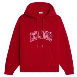 Celine Women's Hooded Sweater In Ribbed Wool Red