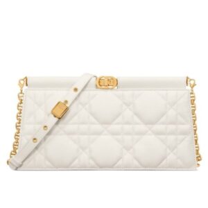 Christian Dior Caro Colle Noire Clutch With Chain White