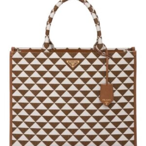 Prada Large Prada Symbole Jacquard Fabric Handbag Coffee