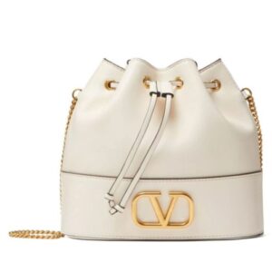 Valentino Mini Bucket Bag In Nappa With Vlogo Signature Chain Cream