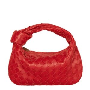 Bottega Veneta Rounded mini hobo bag in woven leather Red
