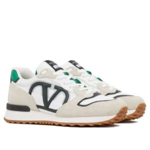 Valentino Men's Vlogo Pace Low-Top Sneaker In Split Leather, Fabric And Calf Leather Green