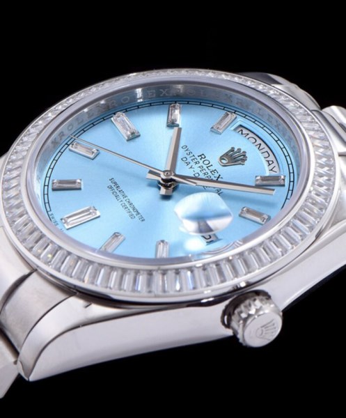 Rolex Men s Stainless Steel Watch With Diamond Blue - Image 3